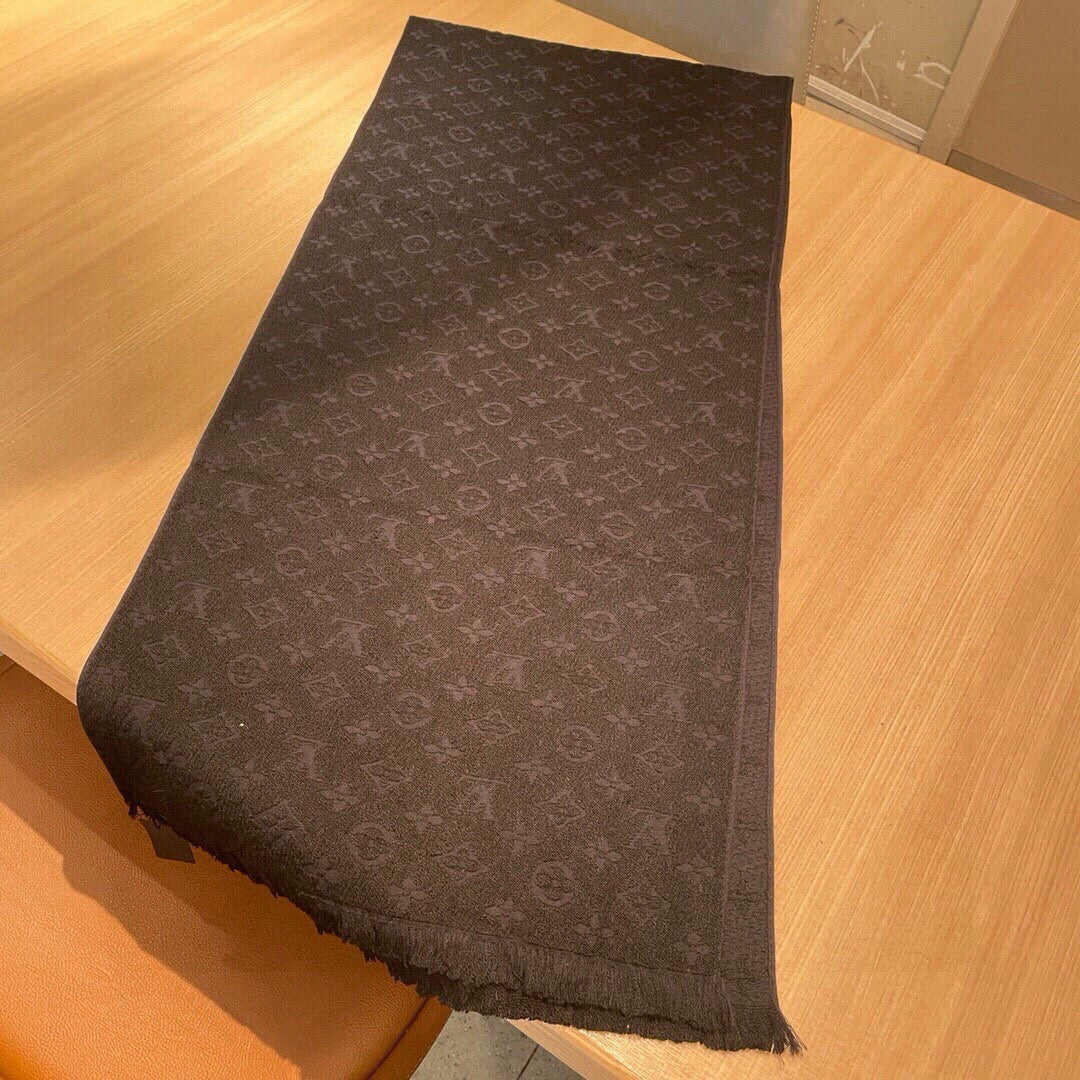 LV Scarf 180cm Black Cashmere 973412