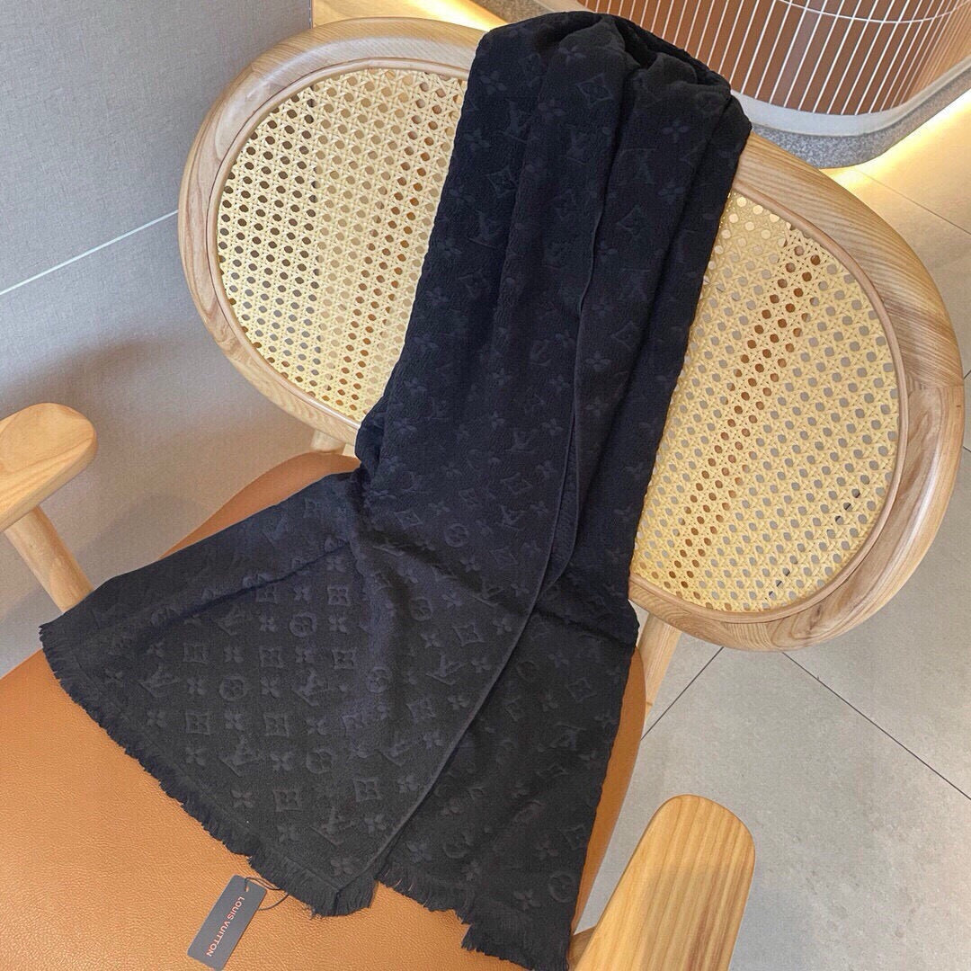 LV Scarf 180cm Black Cashmere 973412