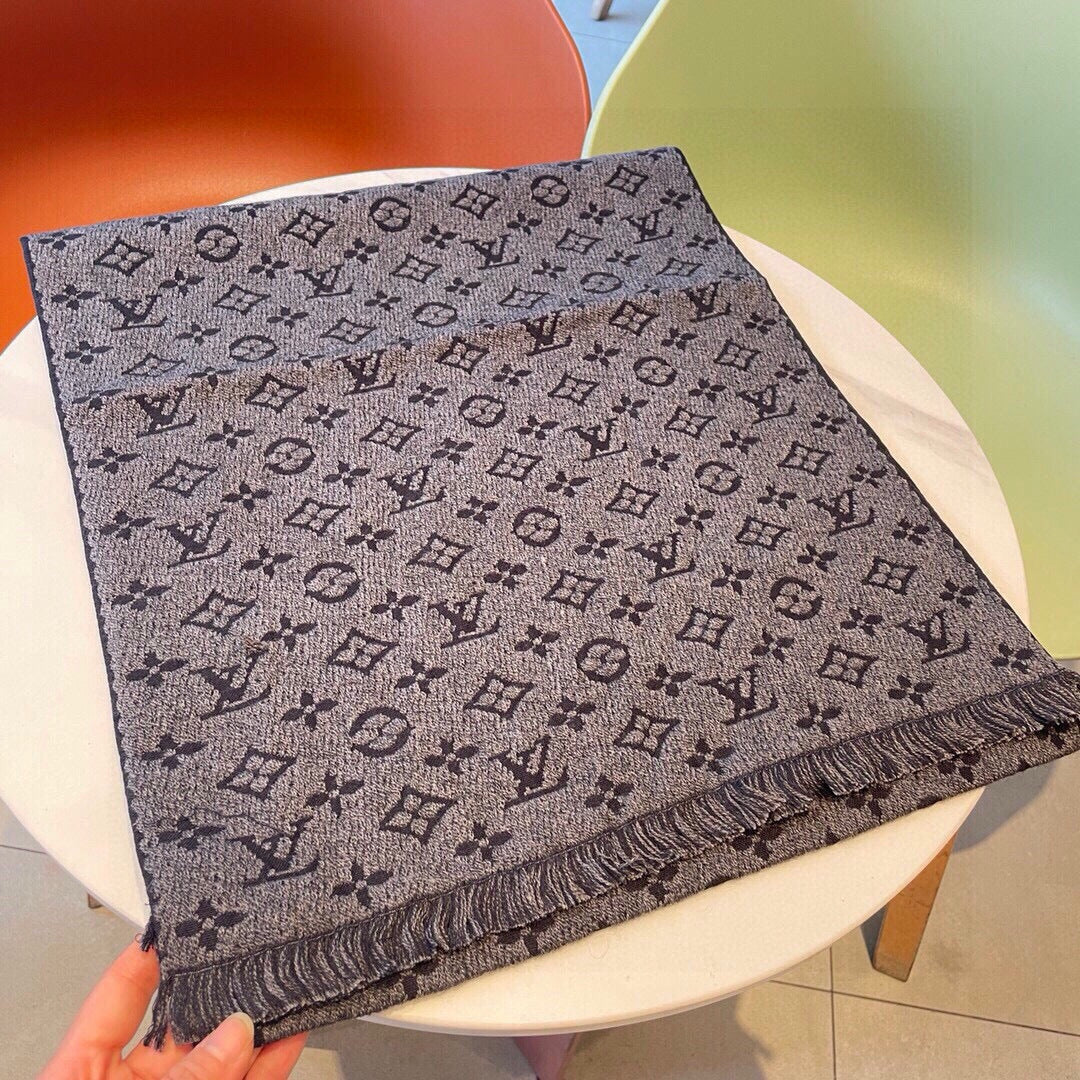 LV Scarf 180cm Gray Cashmere 973415