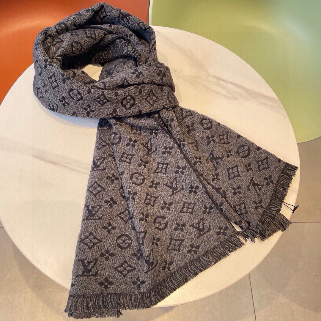 LV Scarf 180cm Gray Cashmere 973415