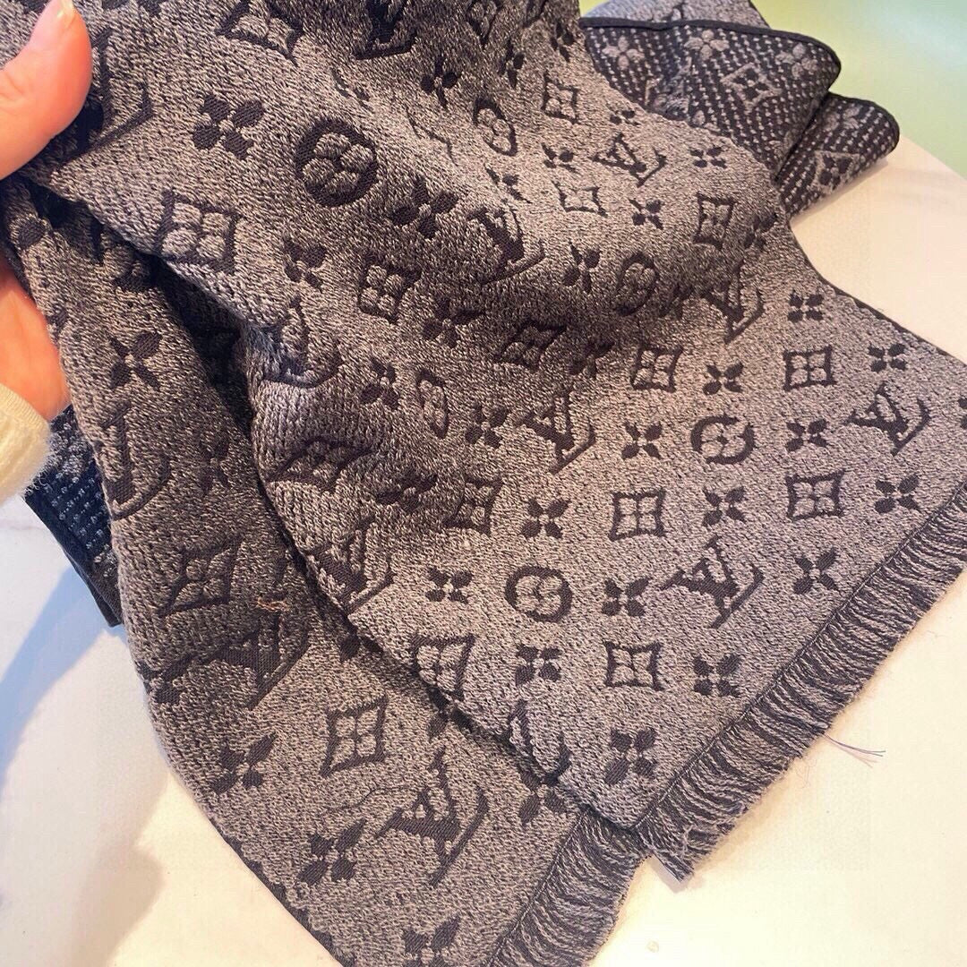 LV Scarf 180cm Gray Cashmere 973415