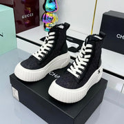 Chanel 2025 High-Top Sneakers Black White Cowhide Denim Frabic 469799