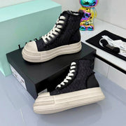 Chanel 25 High Sneaker Black White Cowhide Denim Frabic 469778