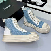 Chanel 25 High Sneaker Light Blue White Cowhide Denim Frabic 469780