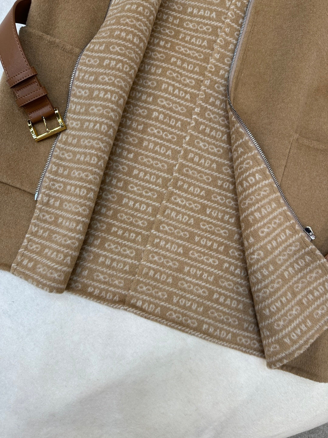 Prada 25 Hooded Vest Camel Wool 637341