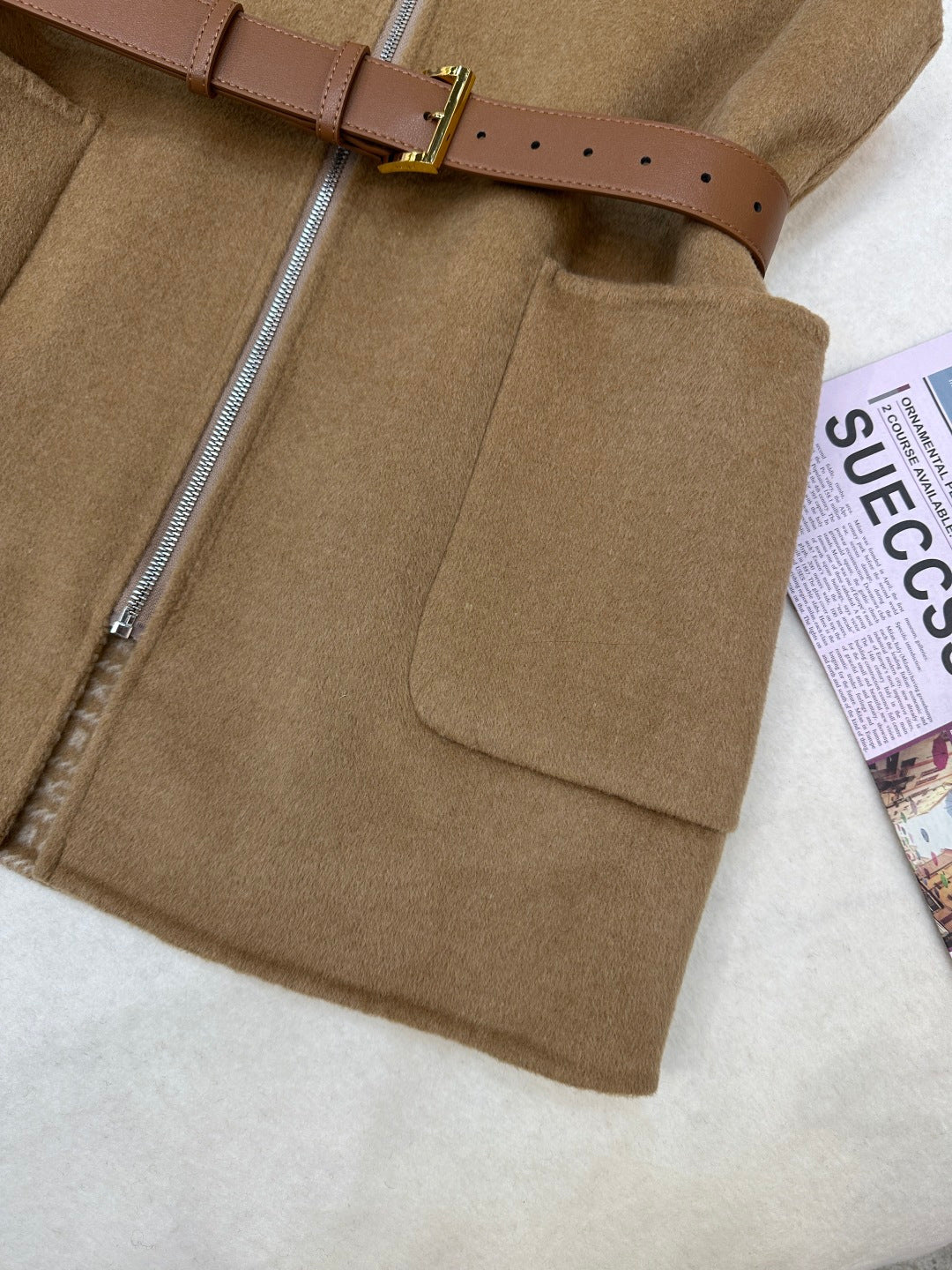 Prada 25 Hooded Vest Camel Wool 637341