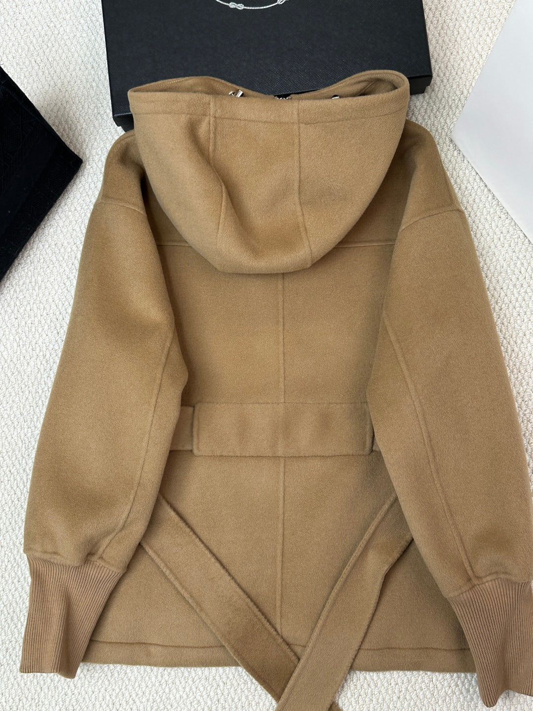 Prada 25 Hooded Coat Camel Wool 637350