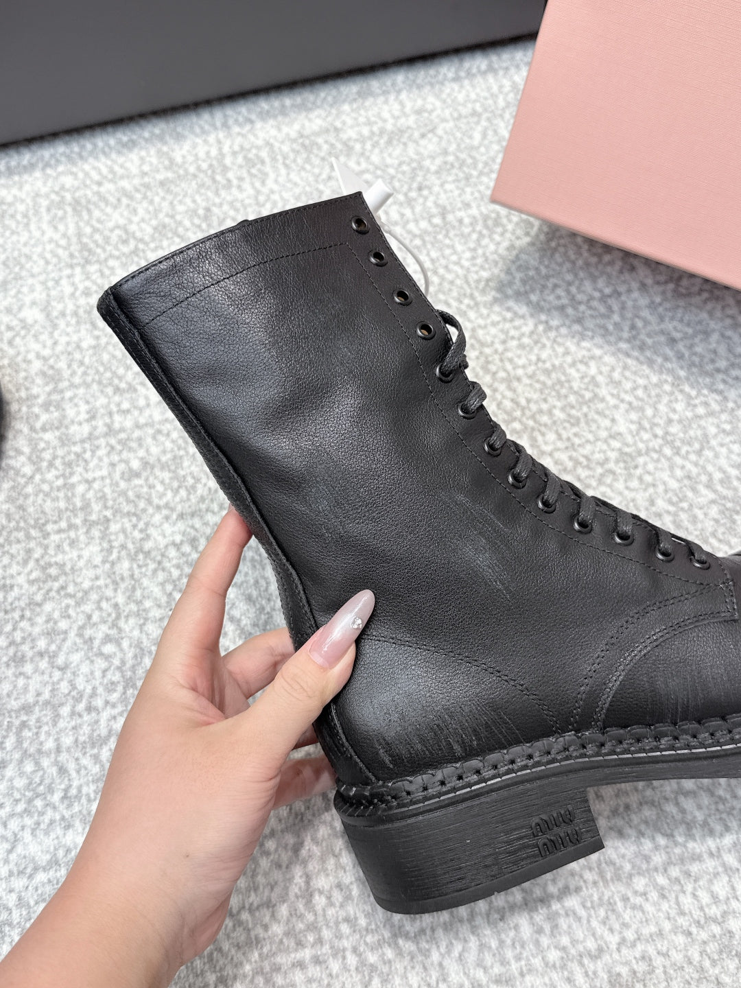 MIU MIU Martin boots black sheepskin 461842