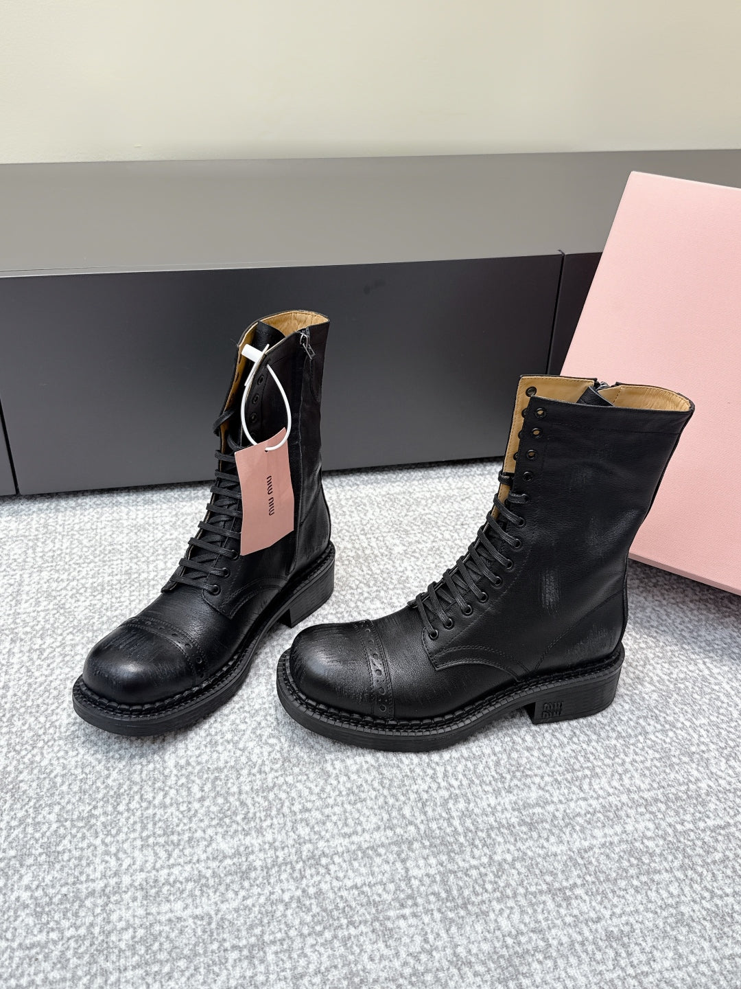 MIU MIU Martin boots black sheepskin 461842