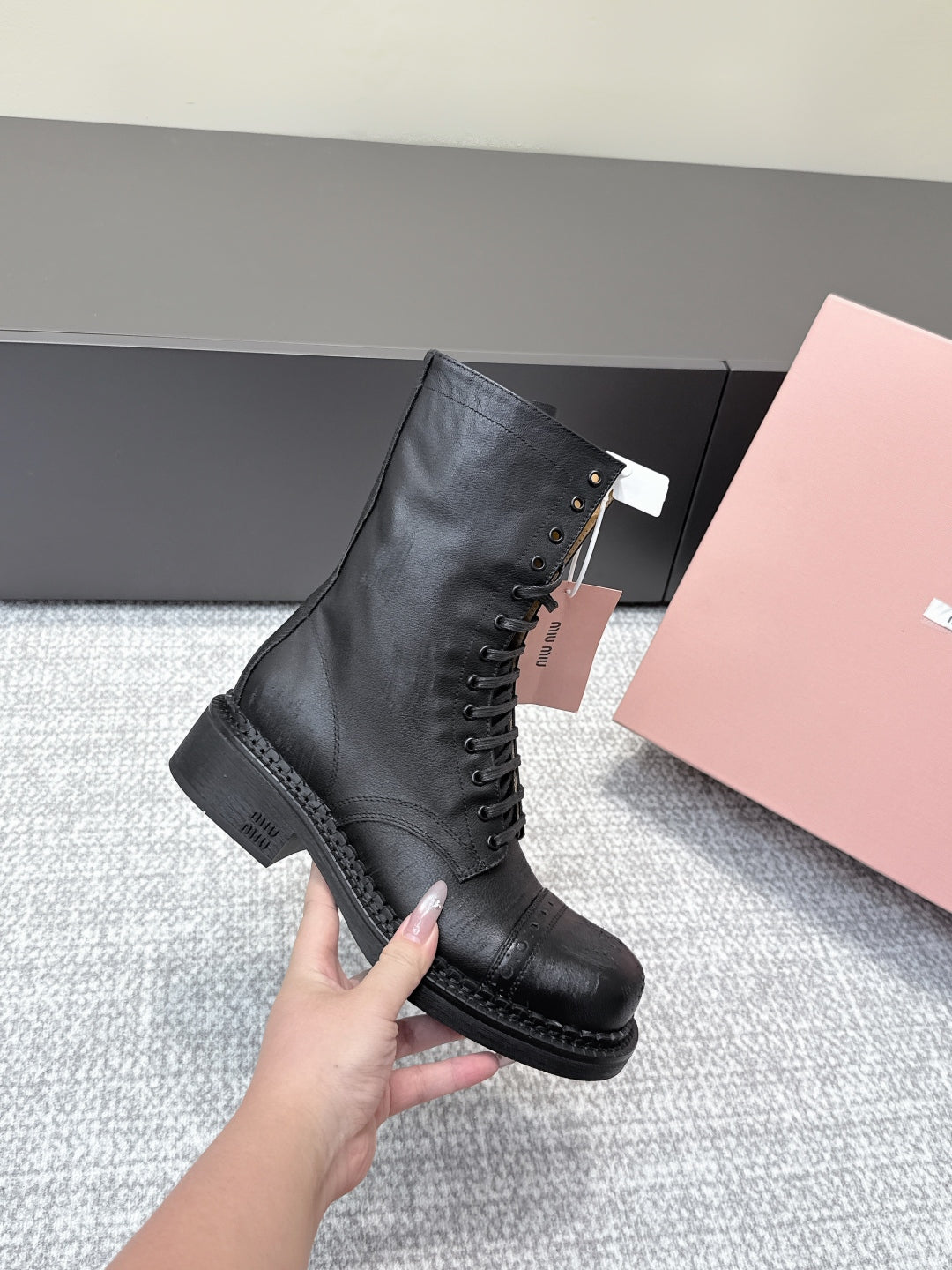 MIU MIU Martin boots black sheepskin 461842