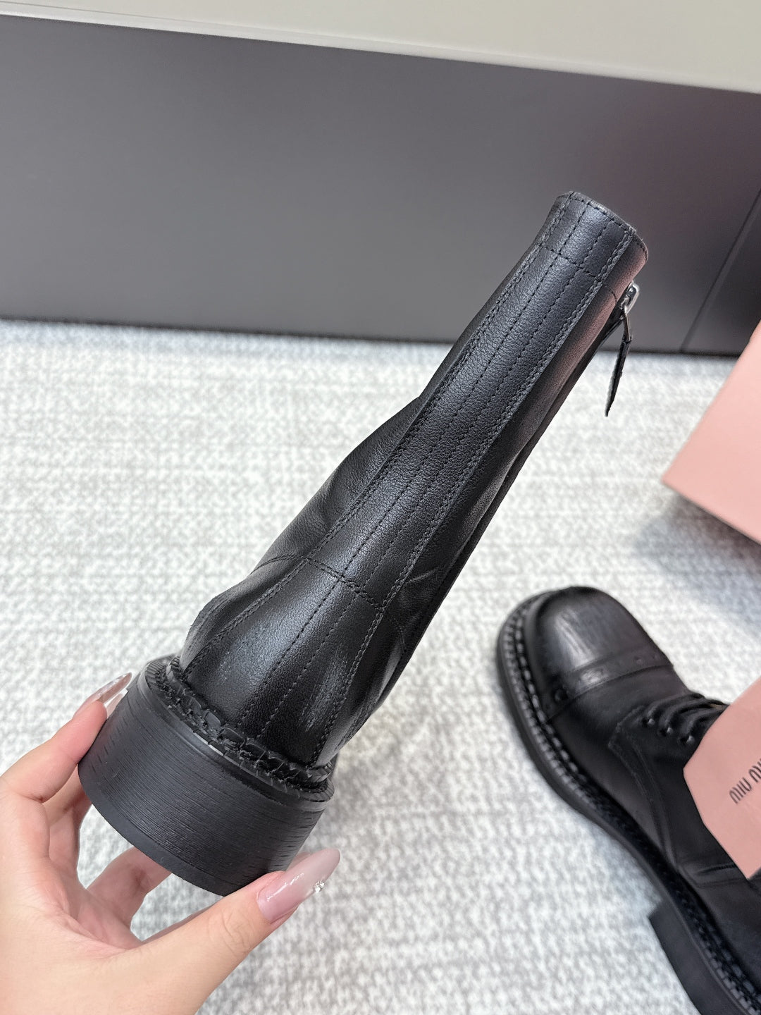 MIU MIU Martin boots black sheepskin 461842