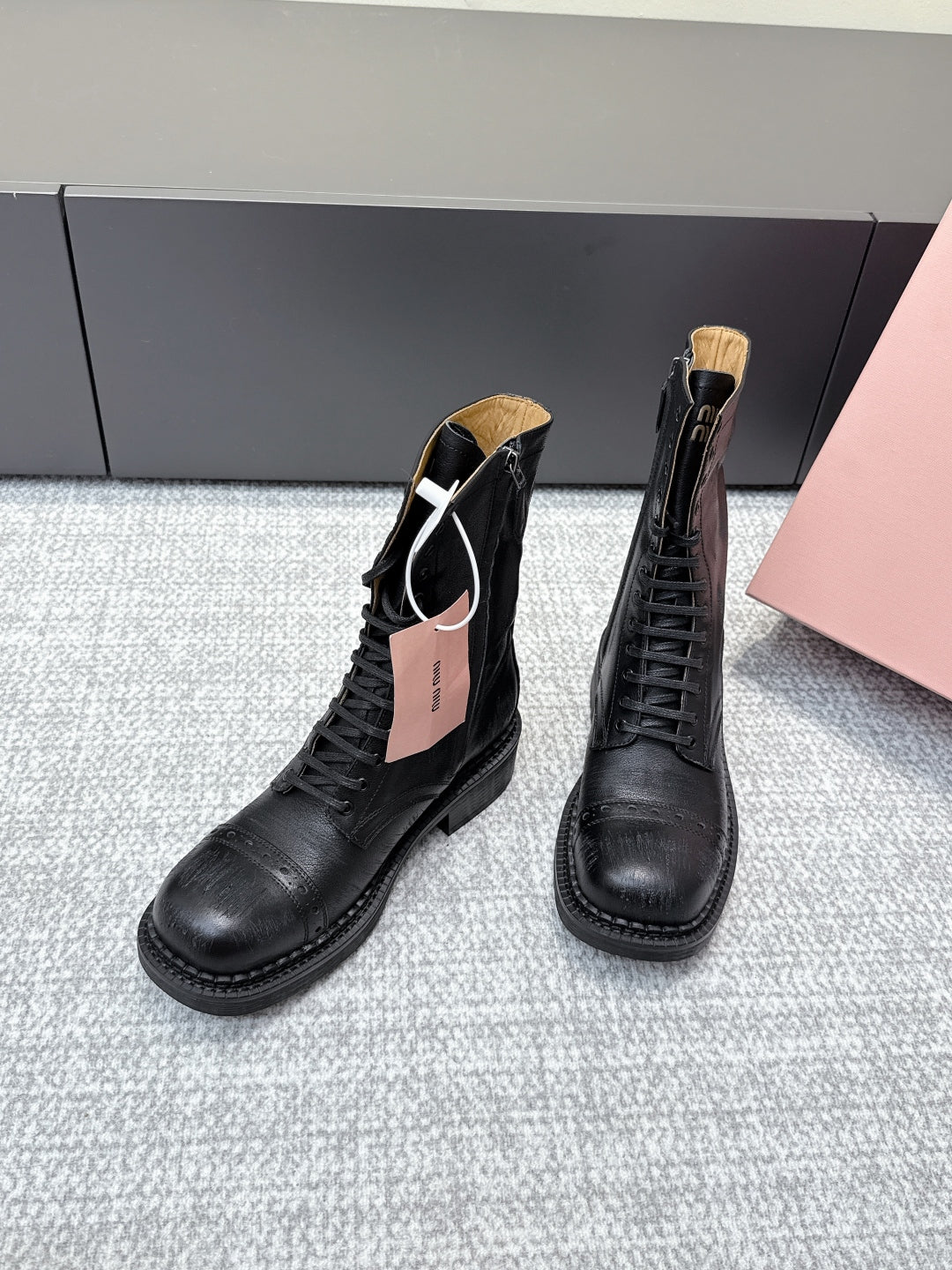 MIU MIU Martin boots black sheepskin 461842