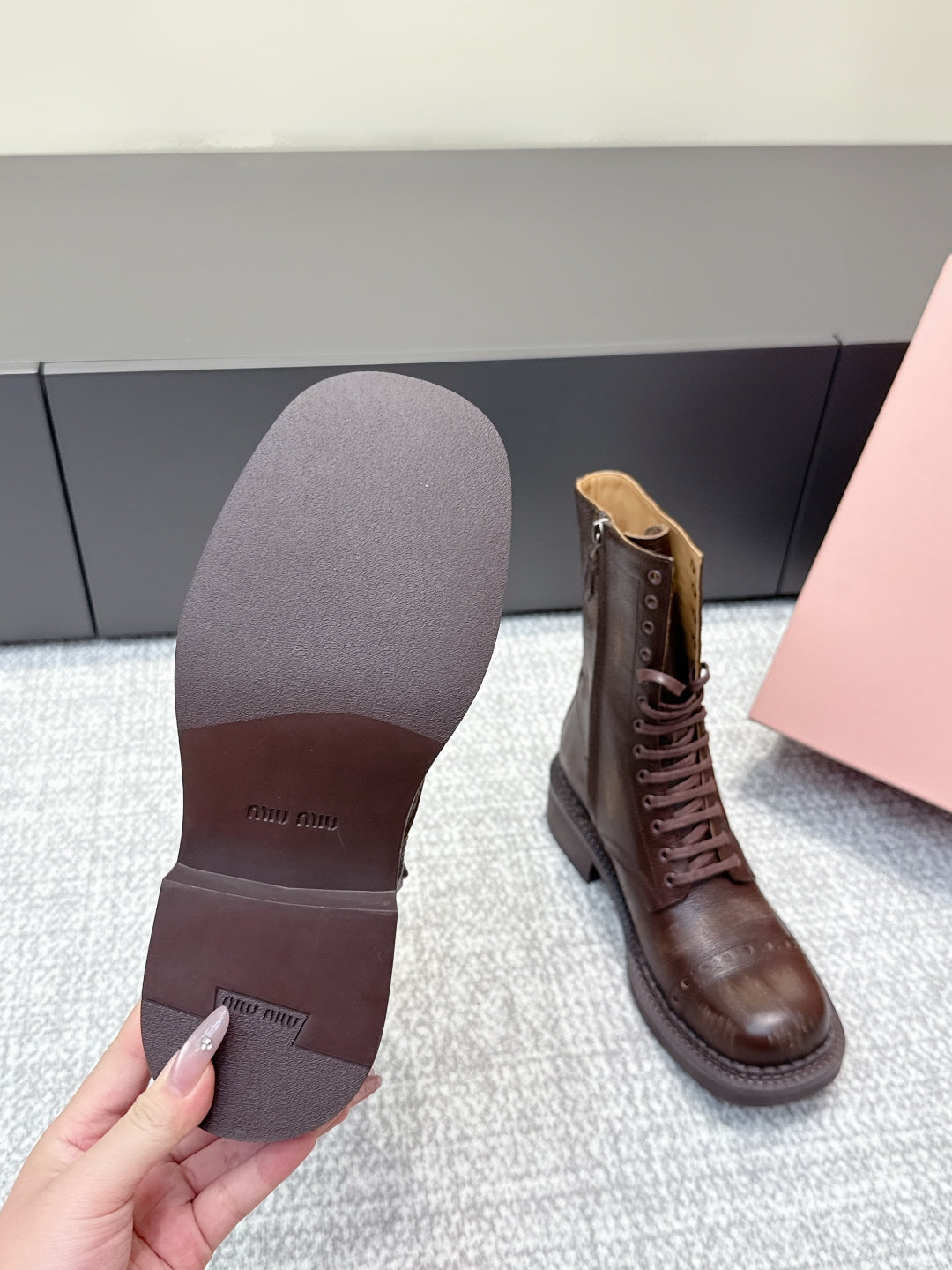 MIU MIU Martin boots dark brown sheepskin 461843