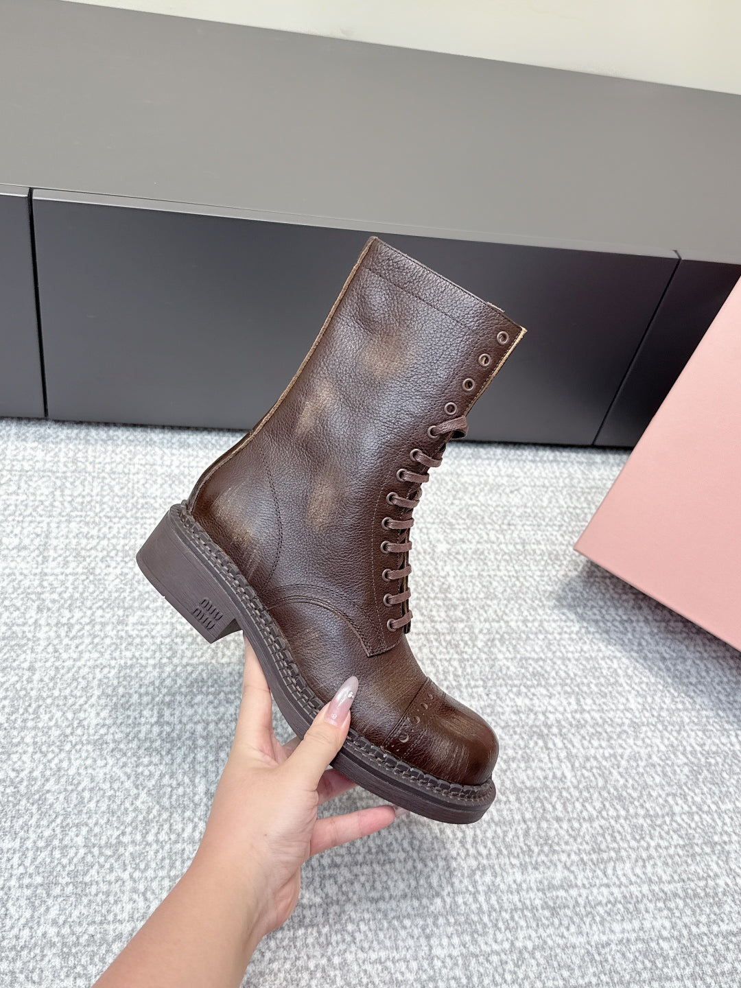 MIU MIU Martin boots dark brown sheepskin 461843