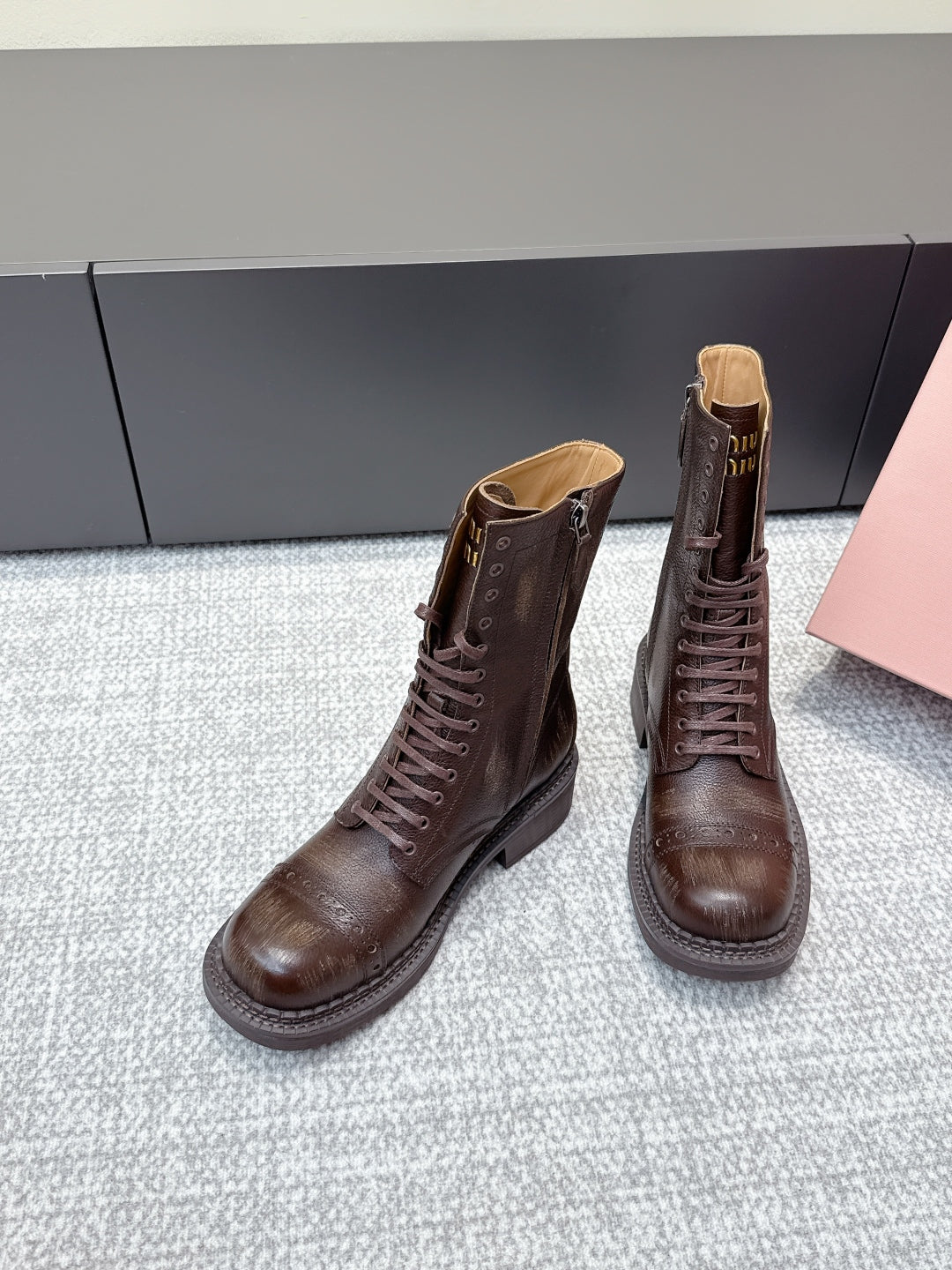 MIU MIU Martin boots dark brown sheepskin 461843