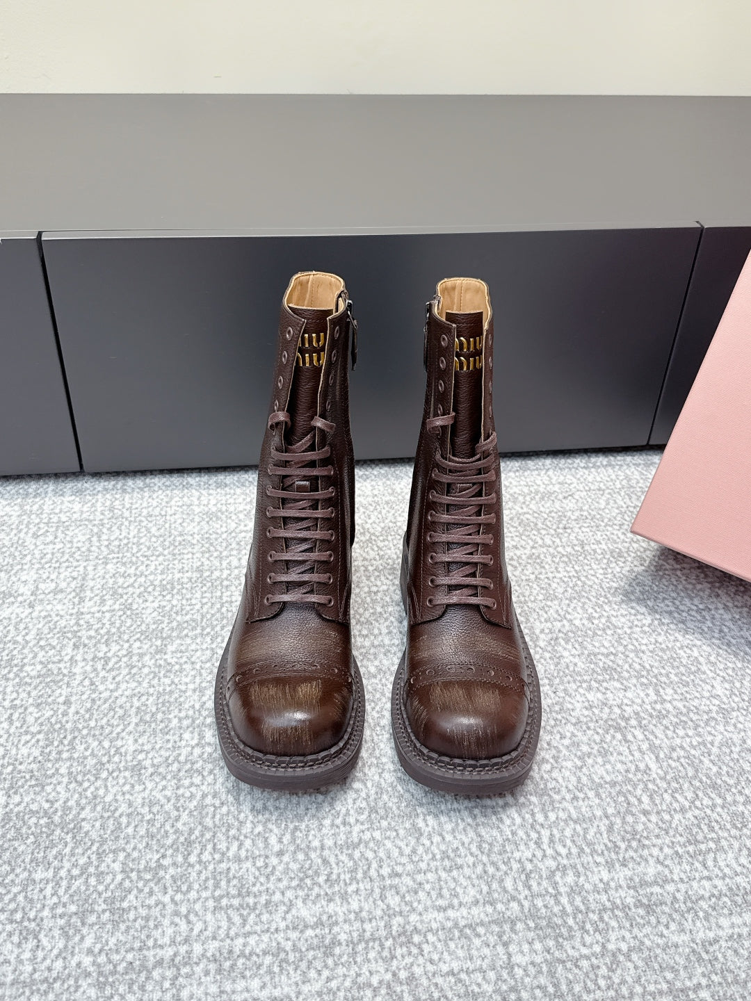 MIU MIU Martin boots dark brown sheepskin 461843