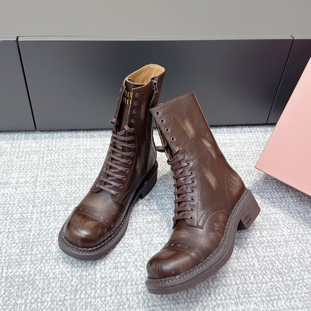 MIU MIU Martin boots dark brown sheepskin 461843