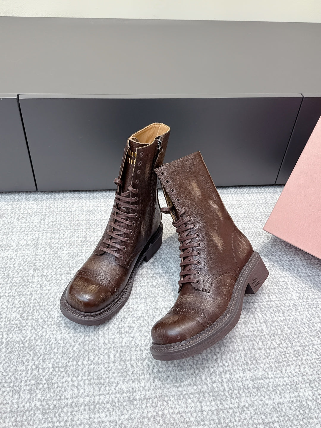 MIU MIU Martin boots dark brown sheepskin 461843