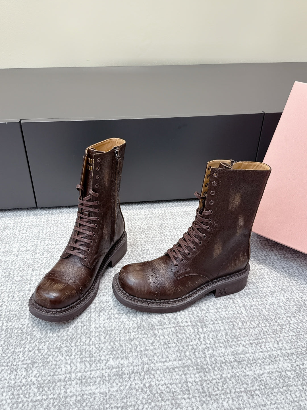 MIU MIU Martin boots dark brown sheepskin 461843