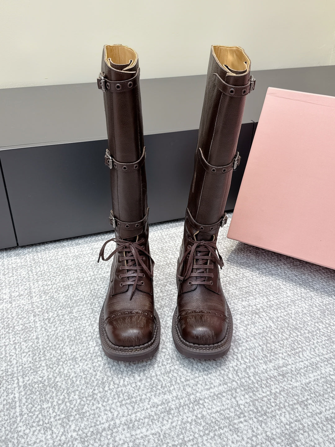 MIU MIU Cowboy High Boots Dark Brown Sheepskin 461844