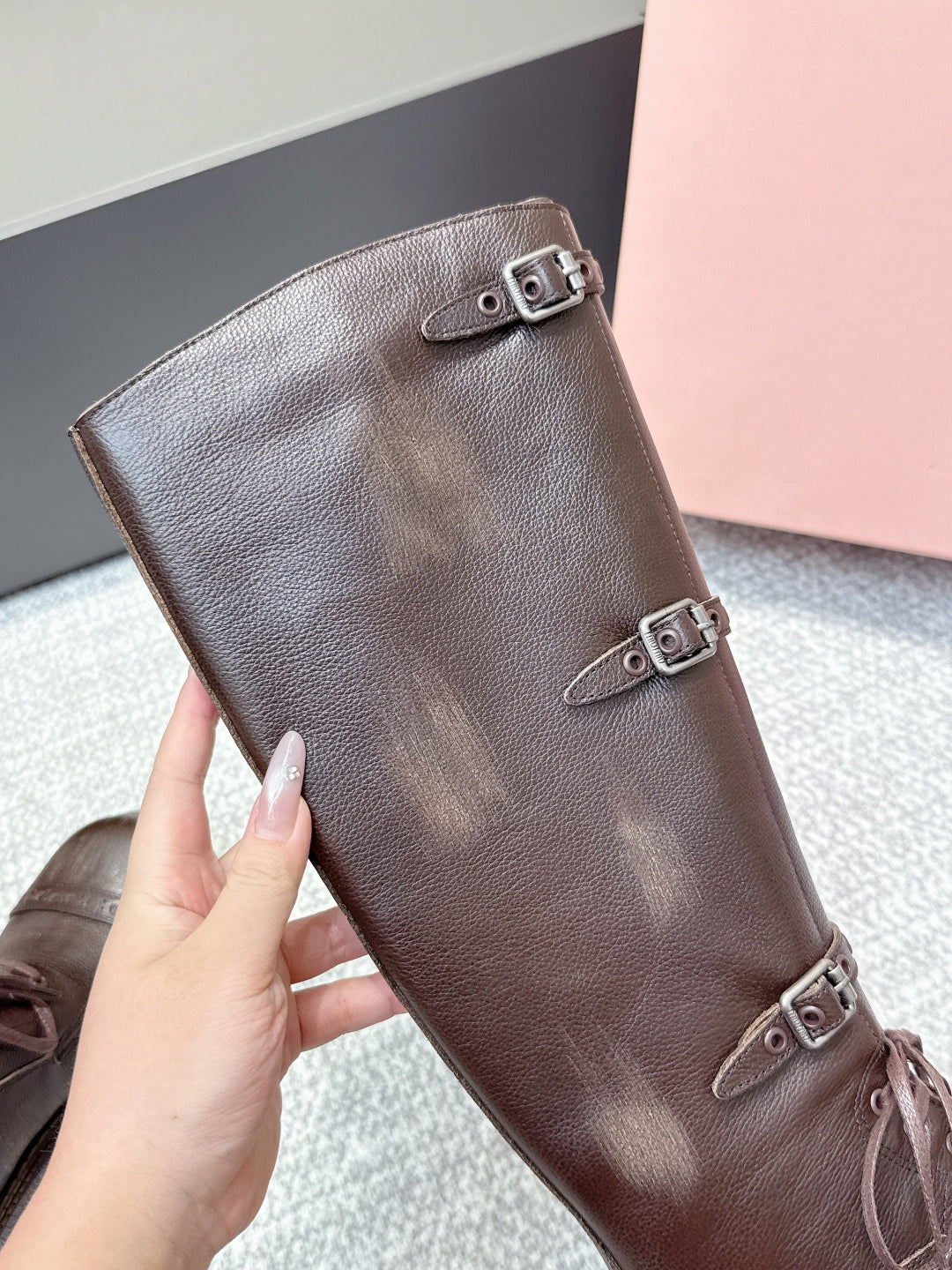 MIU MIU Cowboy High Boots Dark Brown Sheepskin 461844