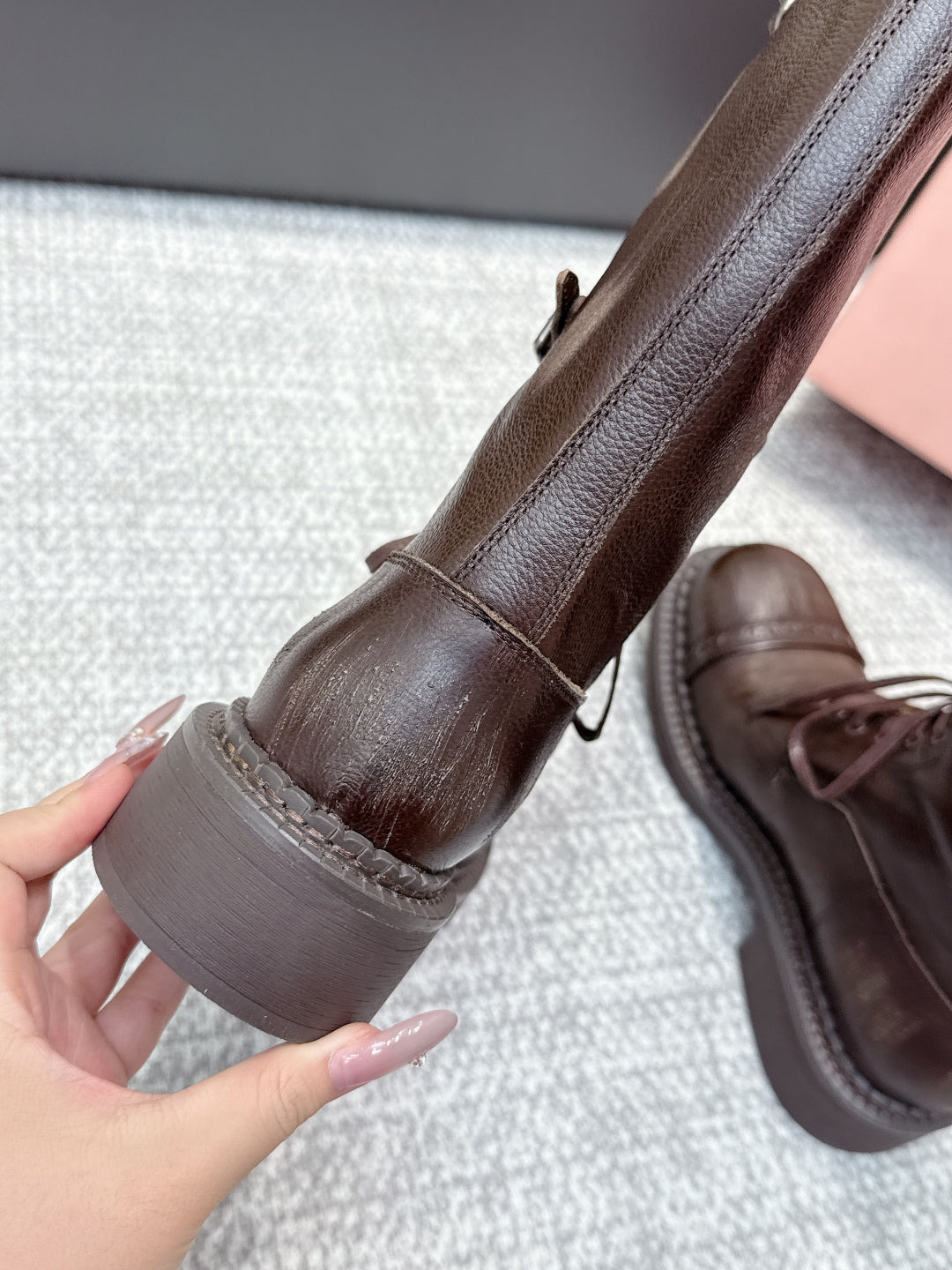 MIU MIU Cowboy High Boots Dark Brown Sheepskin 461844