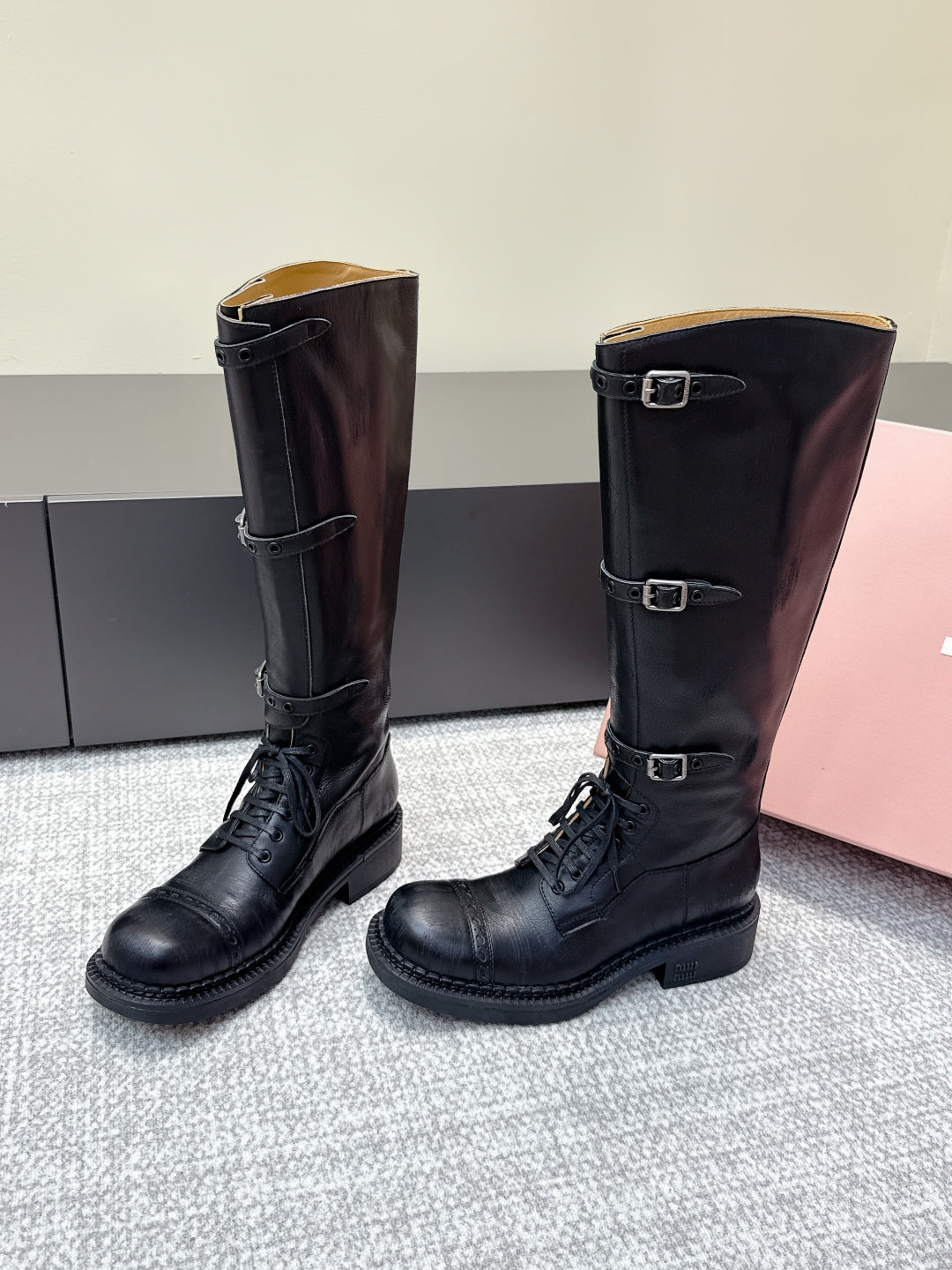 MIU MIU Cowboy High Boots Black Sheepskin 461845