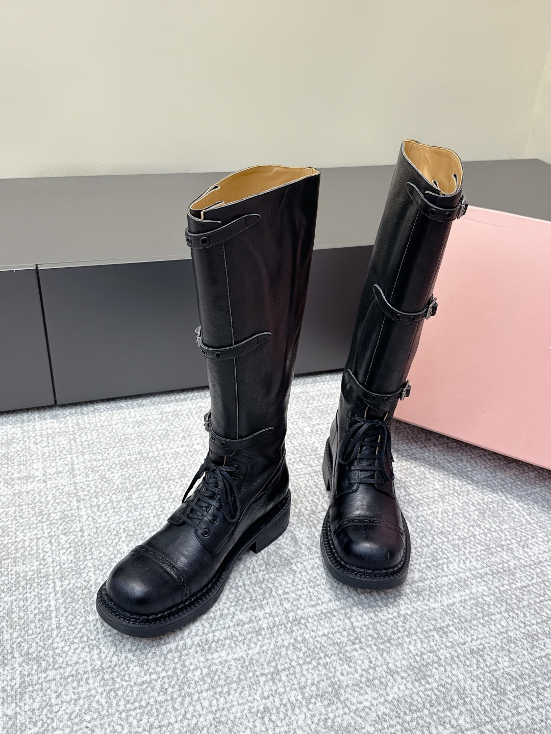MIU MIU Cowboy High Boots Black Sheepskin 461845