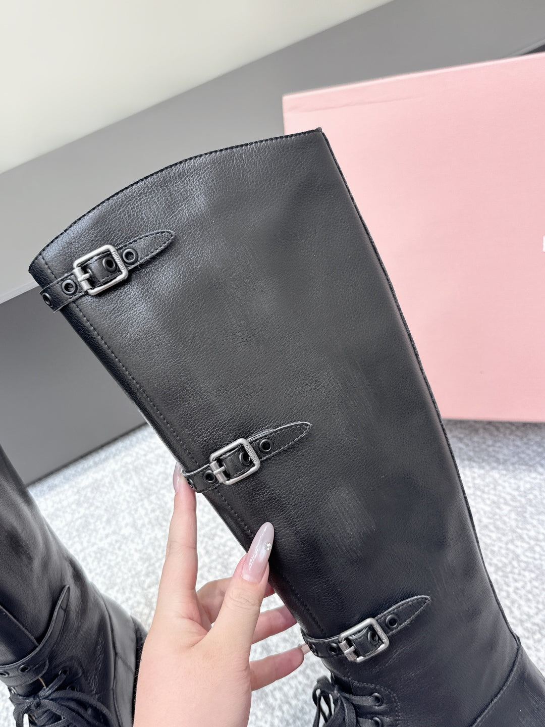 MIU MIU Cowboy High Boots Black Sheepskin 461845