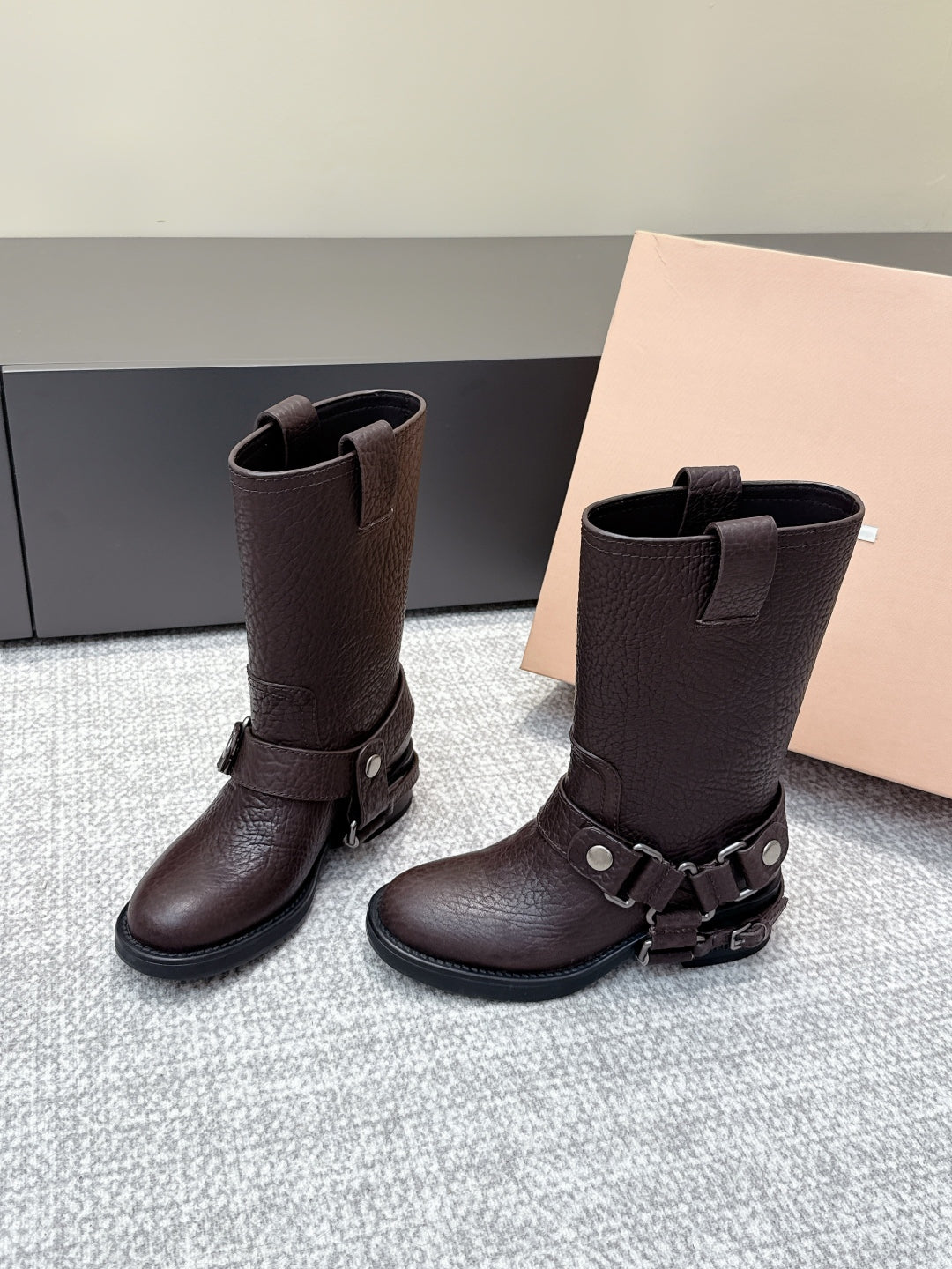 MIU MIU Martin boots Dark Brown Sheepskin 461849