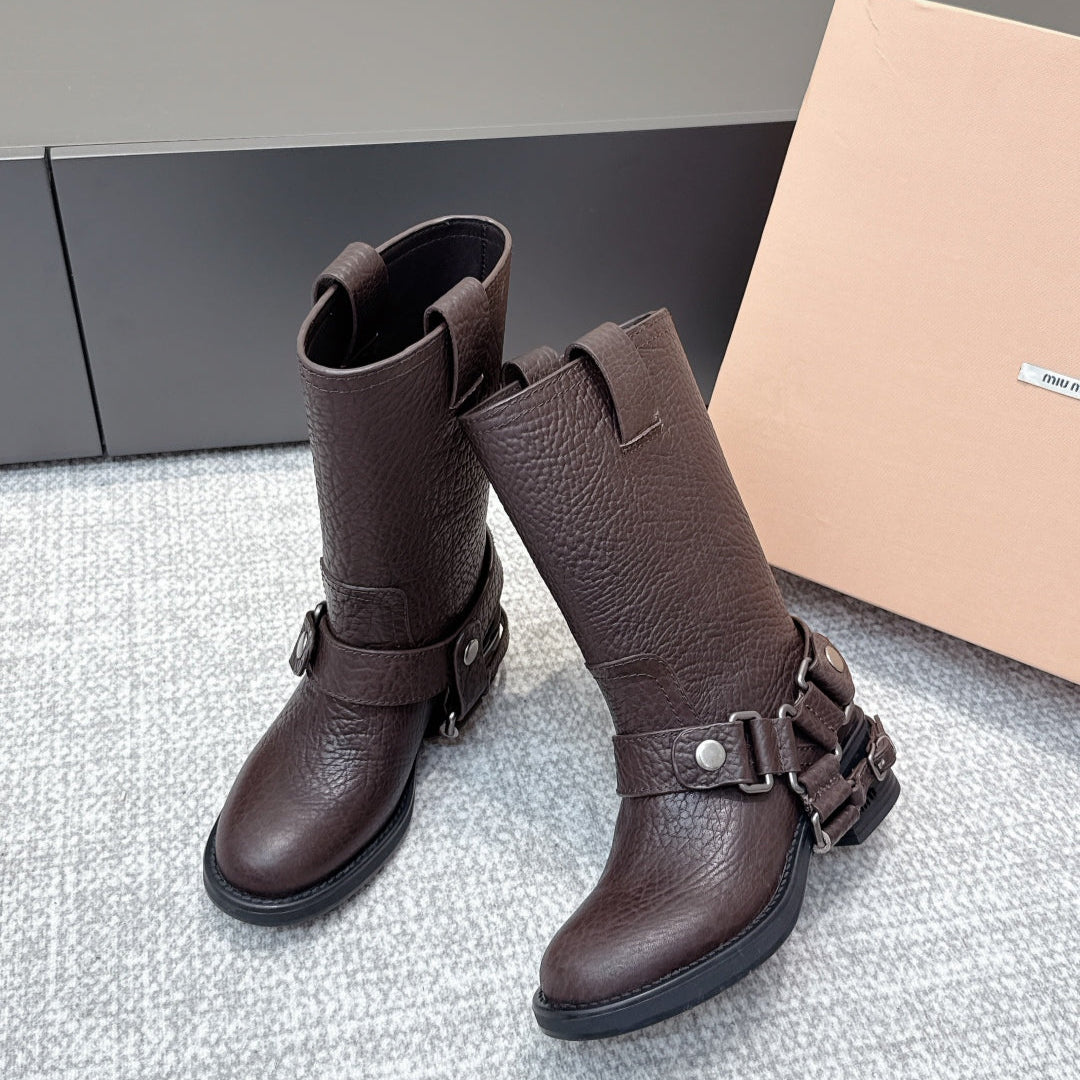 MIU MIU Martin boots Dark Brown Sheepskin 461849