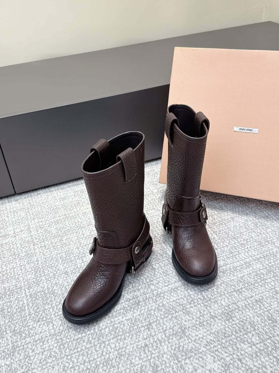 MIU MIU Martin boots Dark Brown Sheepskin 461849