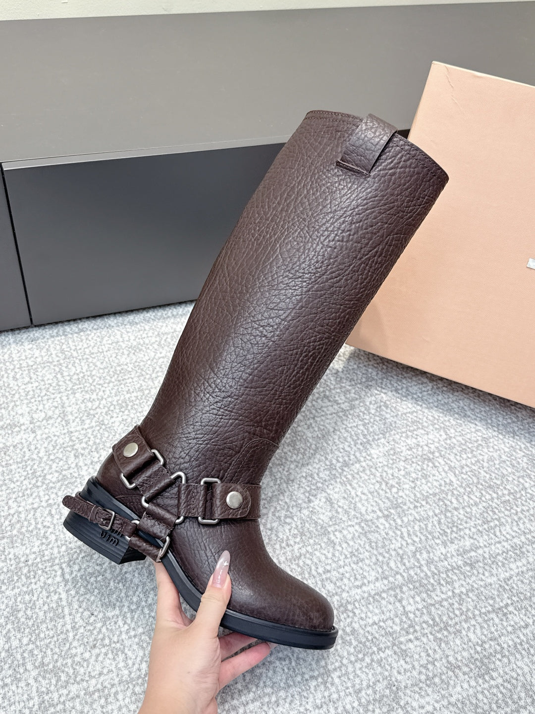 MIU MIU high boots dark brown sheepskin 461851