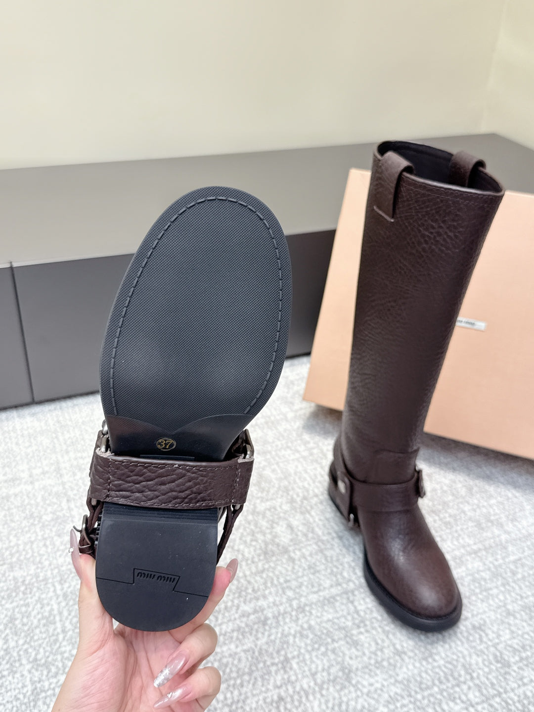 MIU MIU high boots dark brown sheepskin 461851