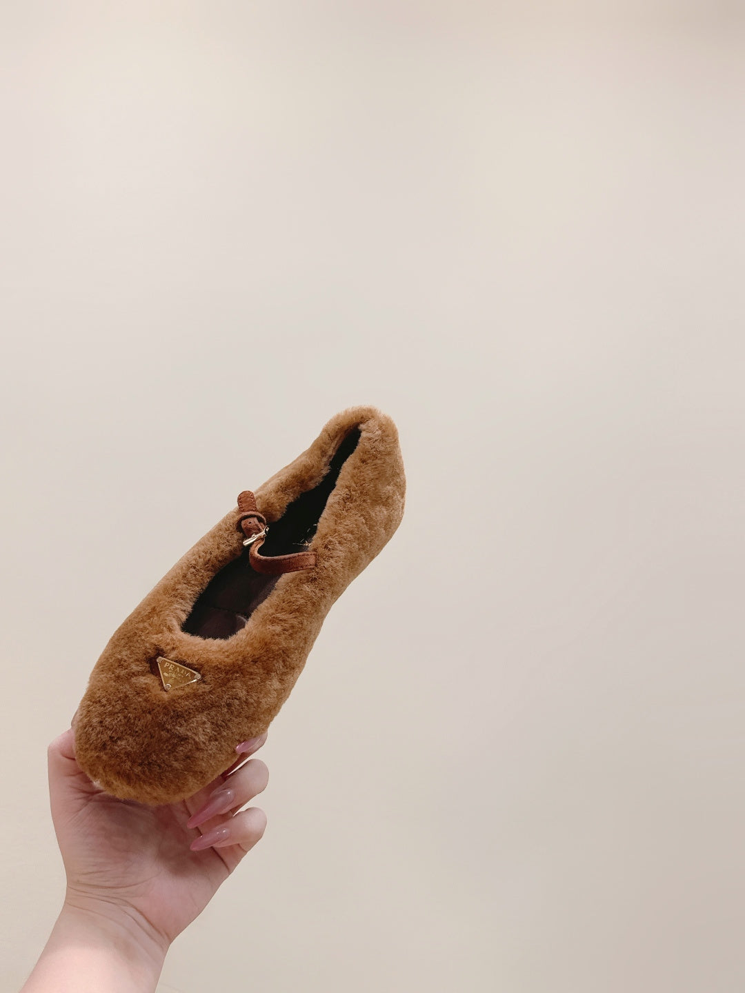 Prada 25 Shearling Ballerina Flats Brown Wool Sheepskin