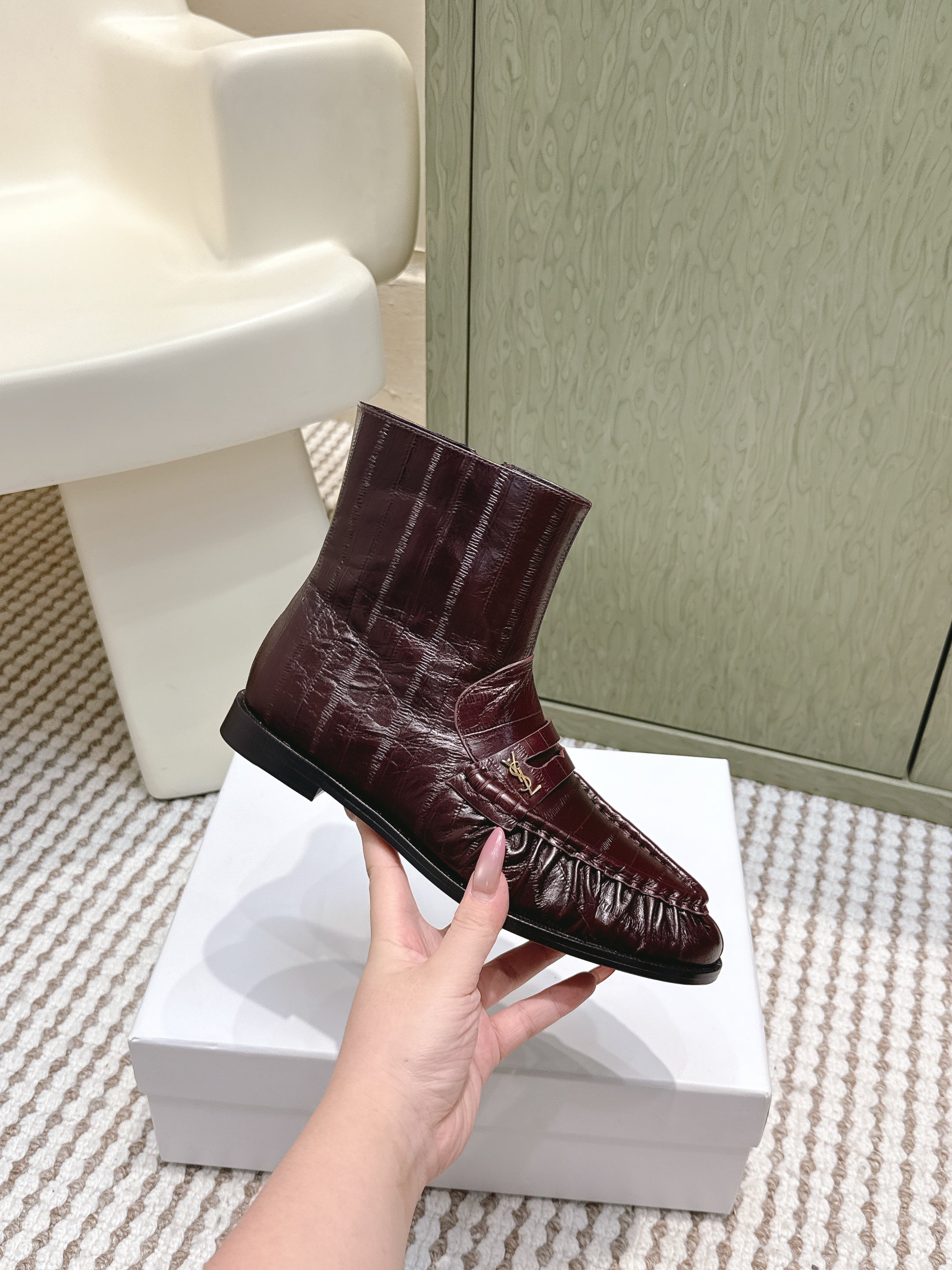 YSL 2025 High-top Loafer Dark Burgundy Calfskin 569416