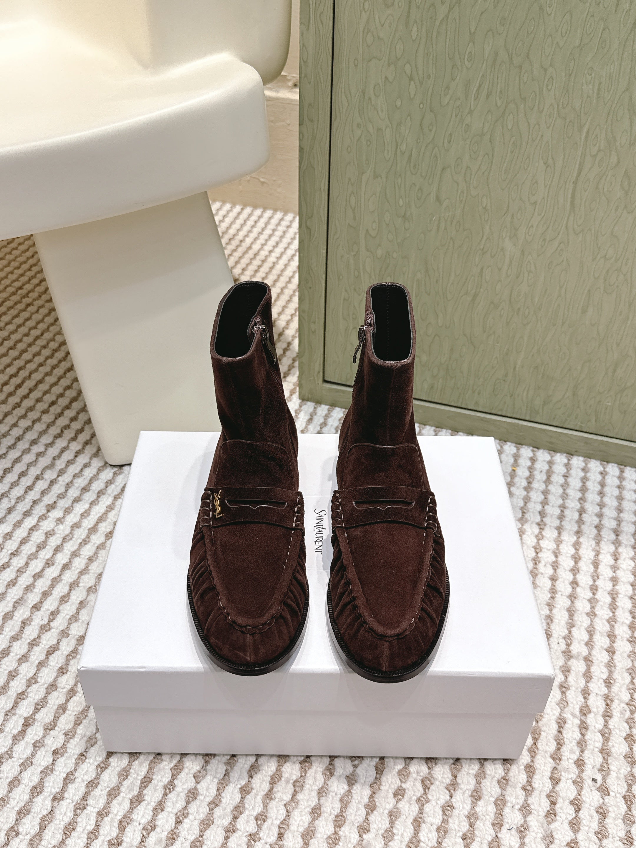 YSL 2025 High-top Loafer Brown Suede 569418