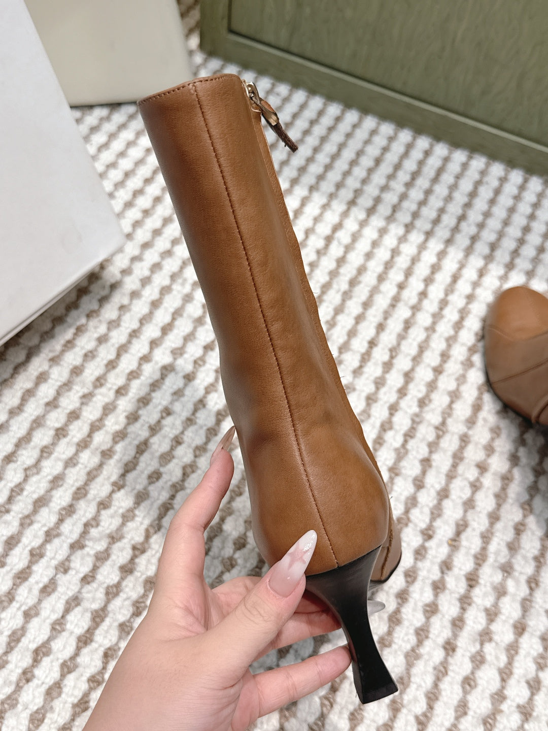 The Row 2025 Chunky Heel Round Toe Ankle Boot Brown Leather 572086