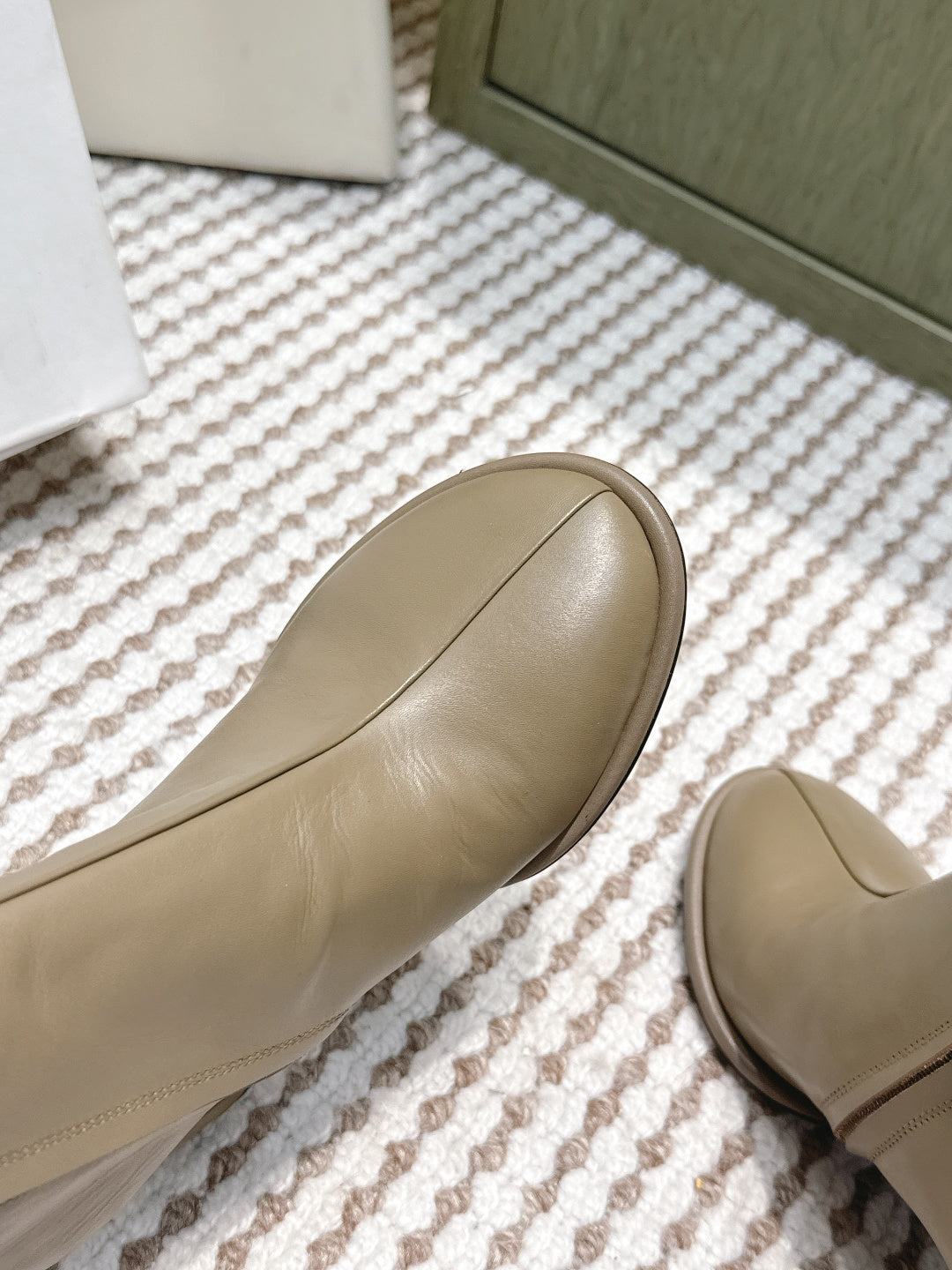 The Row 2025 Chunky Heel Round Toe Ankle Boot Taupe Leather 572088