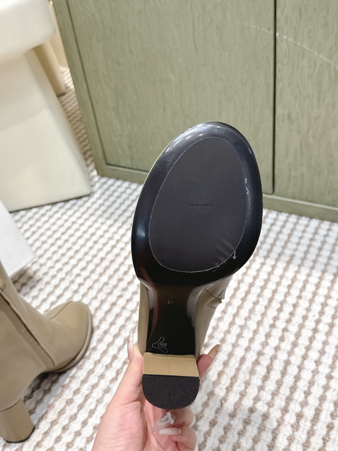 The Row 2025 Chunky Heel Round Toe Ankle Boot Taupe Leather 572088