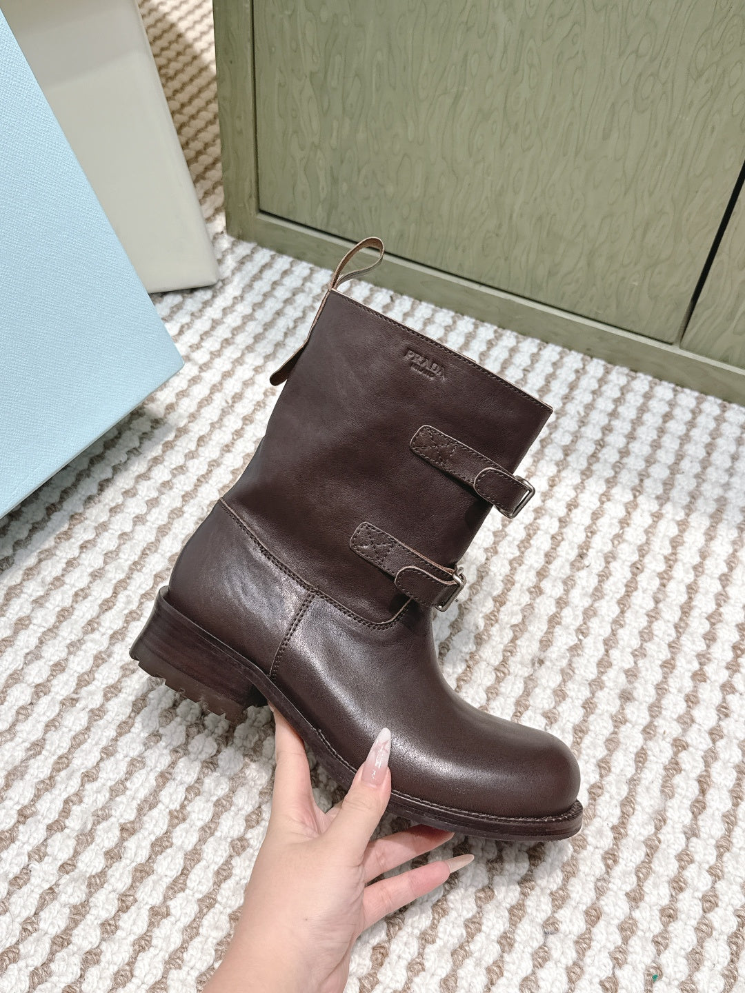 Pra 2025 Boot With Two Silver Buckle Dark Brown Calfskin 556291