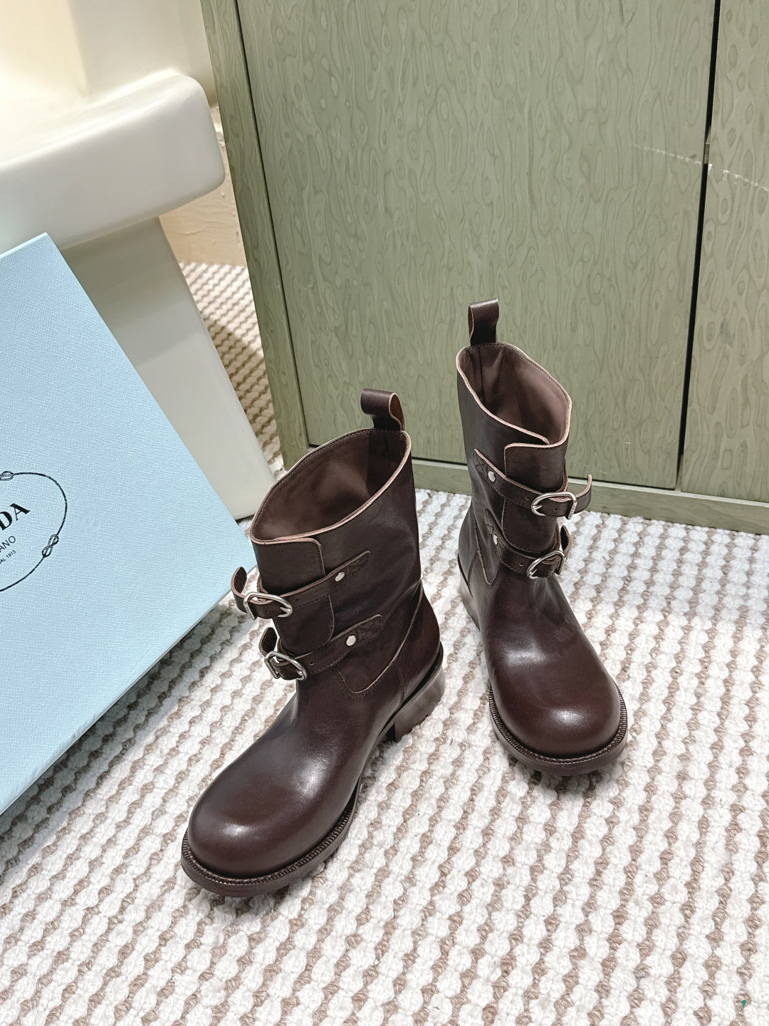 Pra 2025 Boot With Two Silver Buckle Dark Brown Calfskin 556291