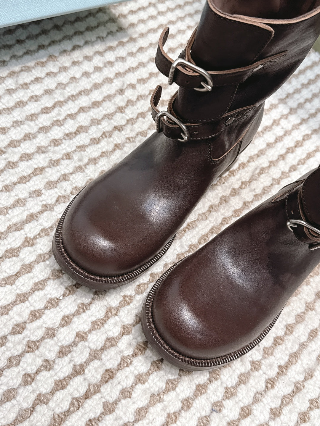 Pra 2025 Boot With Two Silver Buckle Dark Brown Calfskin 556291