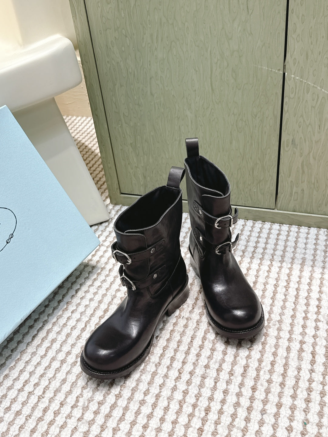 Pra 2025 Boot With Two Silver Buckle Black Calfskin 556292