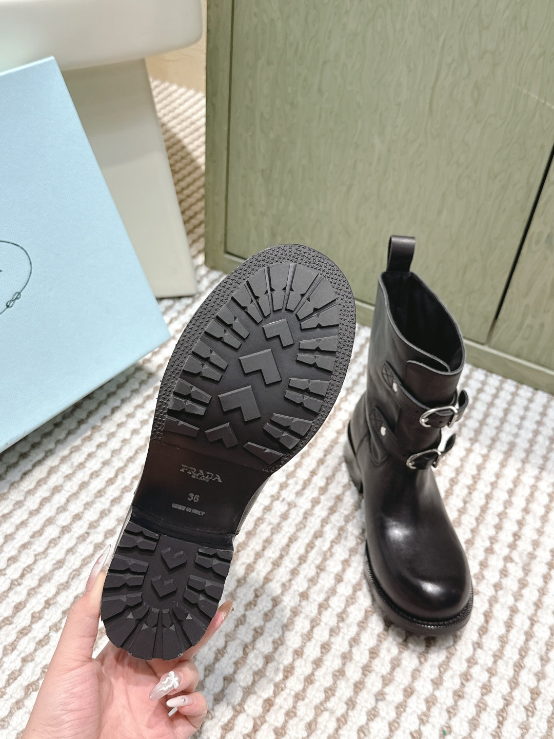 Pra 2025 Boot With Two Silver Buckle Black Calfskin 556292