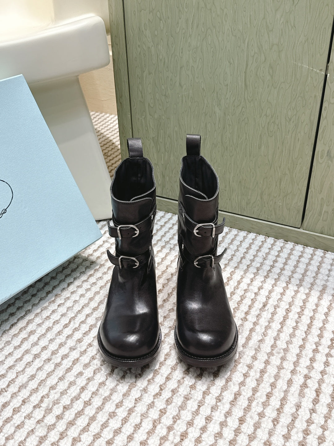 Pra 2025 Boot With Two Silver Buckle Black Calfskin 556292