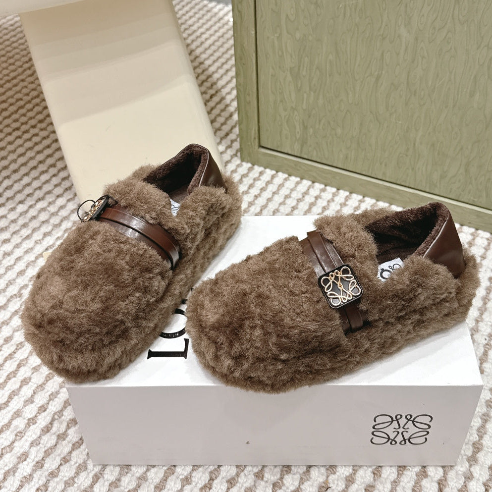 Loewe 2025 Slipper With A Buckle Strap Brown Fur Leather 556054