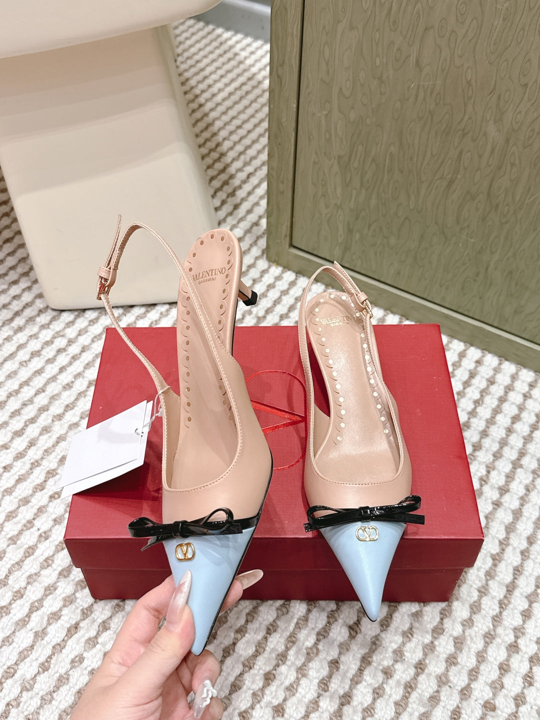 VT 26s Slingback 45 Beige Blue Calfskin 612242