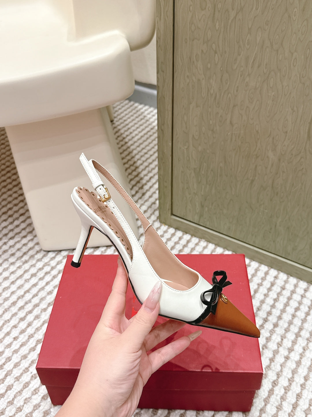 VT 26s Slingback 70 White Brown Calfskin 612244