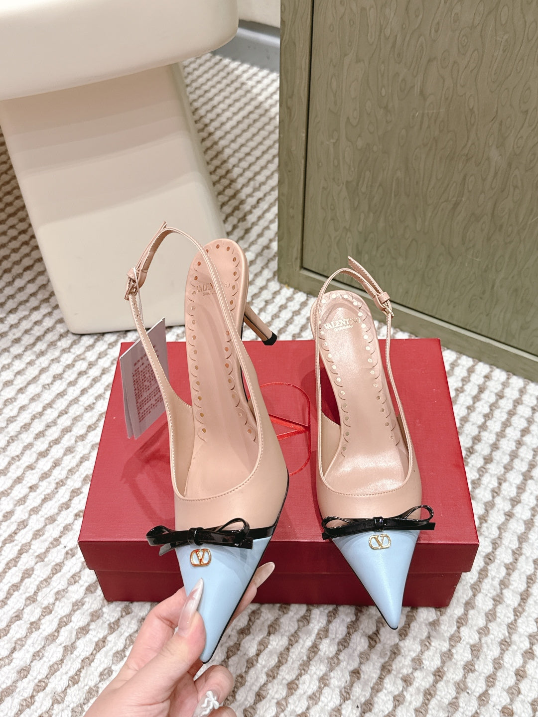 VT 26s Slingback 70 Beige Blue Calfskin 612245